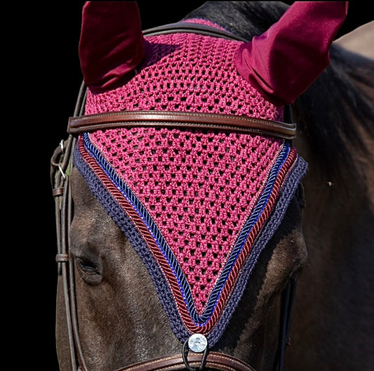 Tiedown Bonnets - Full - Merlot Base/Navy Straight Edge/2 Burgundy Bling/1 Blue Bling/2 Piping