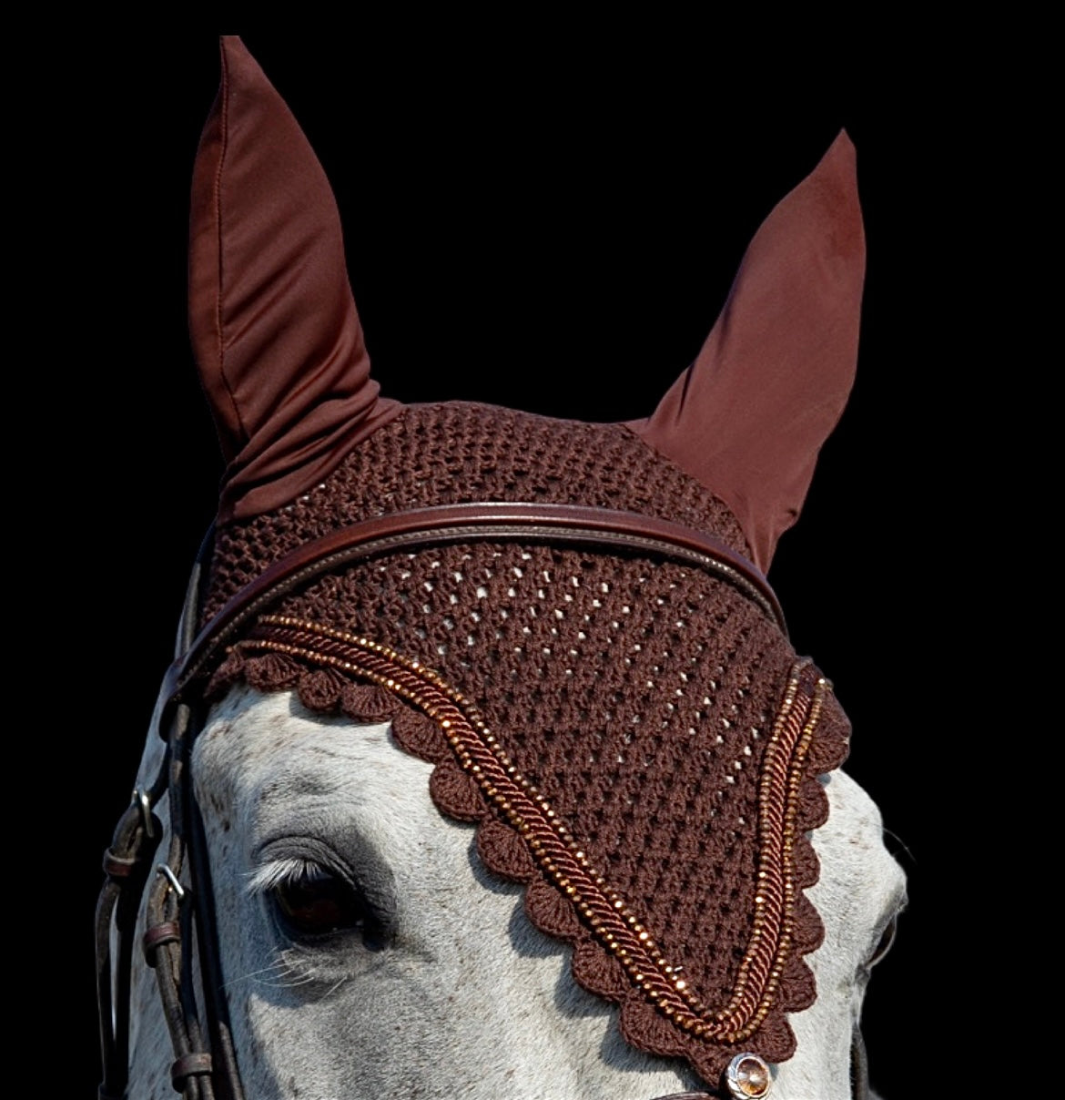 Tiedown Bonnets - Full - Brown Base/Brown Scallops/2 Copper Crystals/1 Piping