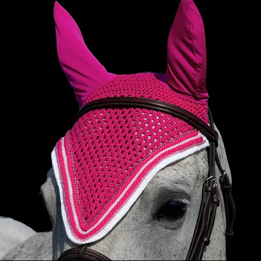Tiedown Bonnets - Full - Hot Pink Base/White Straight Edge/2 Pink Crystals/1 White Crystal/2 Piping