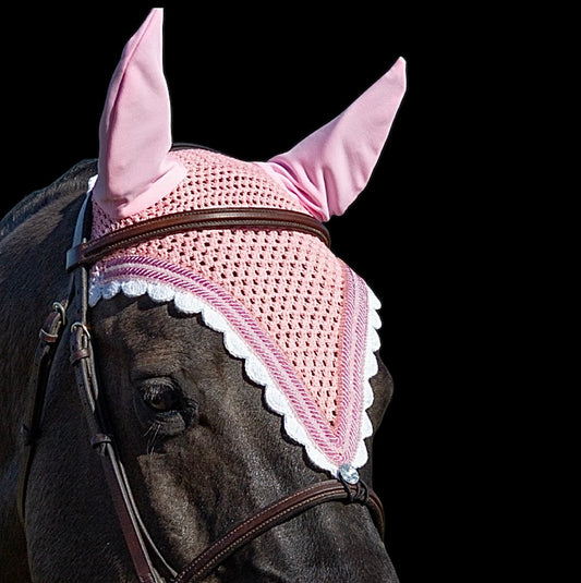 Tiedown Bonnets - Full - Light Pink/White Scallops/1 White Crystal/2 Pink Bling/2 Piping