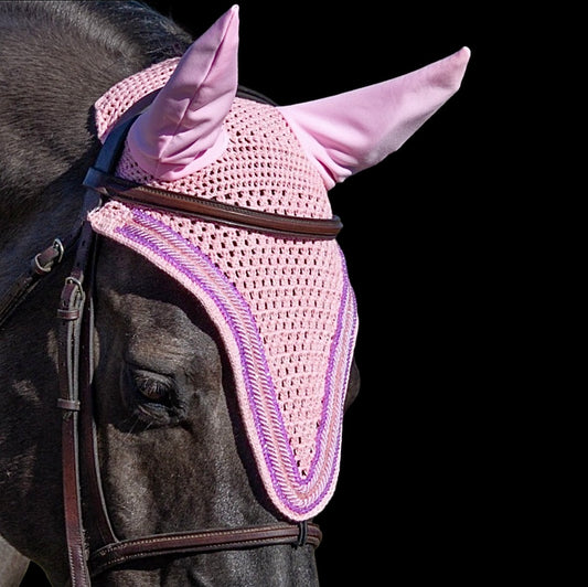 Tiedown Bonnets - Full - Light Pink Base/Pink Straight Edge/1 Light Pink Crystal/2 Purple Crystal/2 Piping