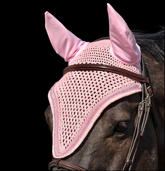Tiedown Bonnets - Full - Light Pink Base/Light Pink Straight Edge/2 Pink Crystal/1 Piping