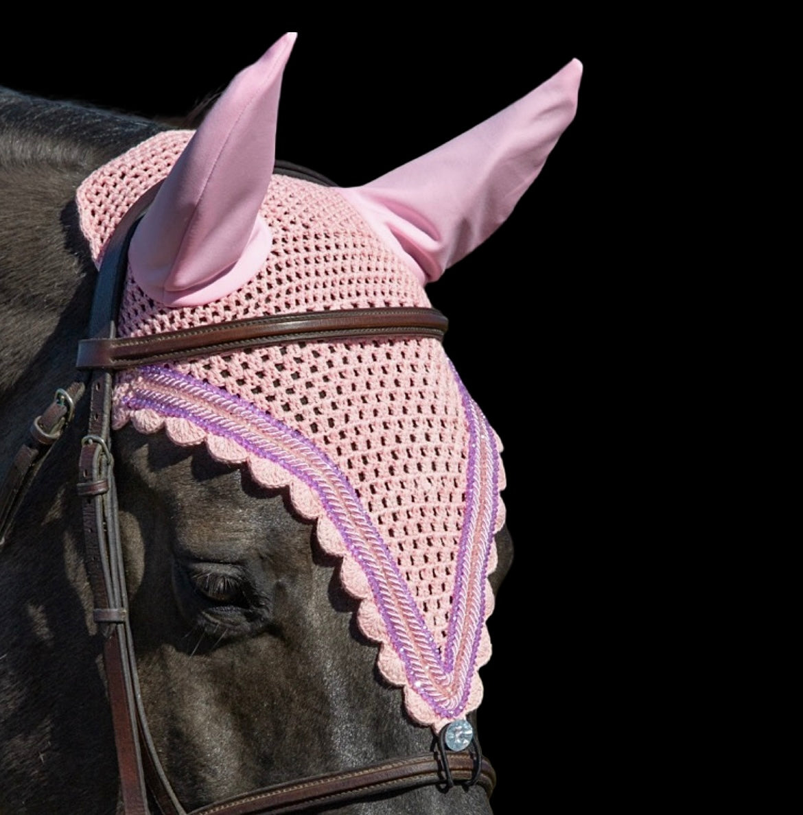 Tiedown Bonnets - Full - Pink Base/Pink Scallops/2 Lilac Crystals/1 Pink Crystal/2 Piping