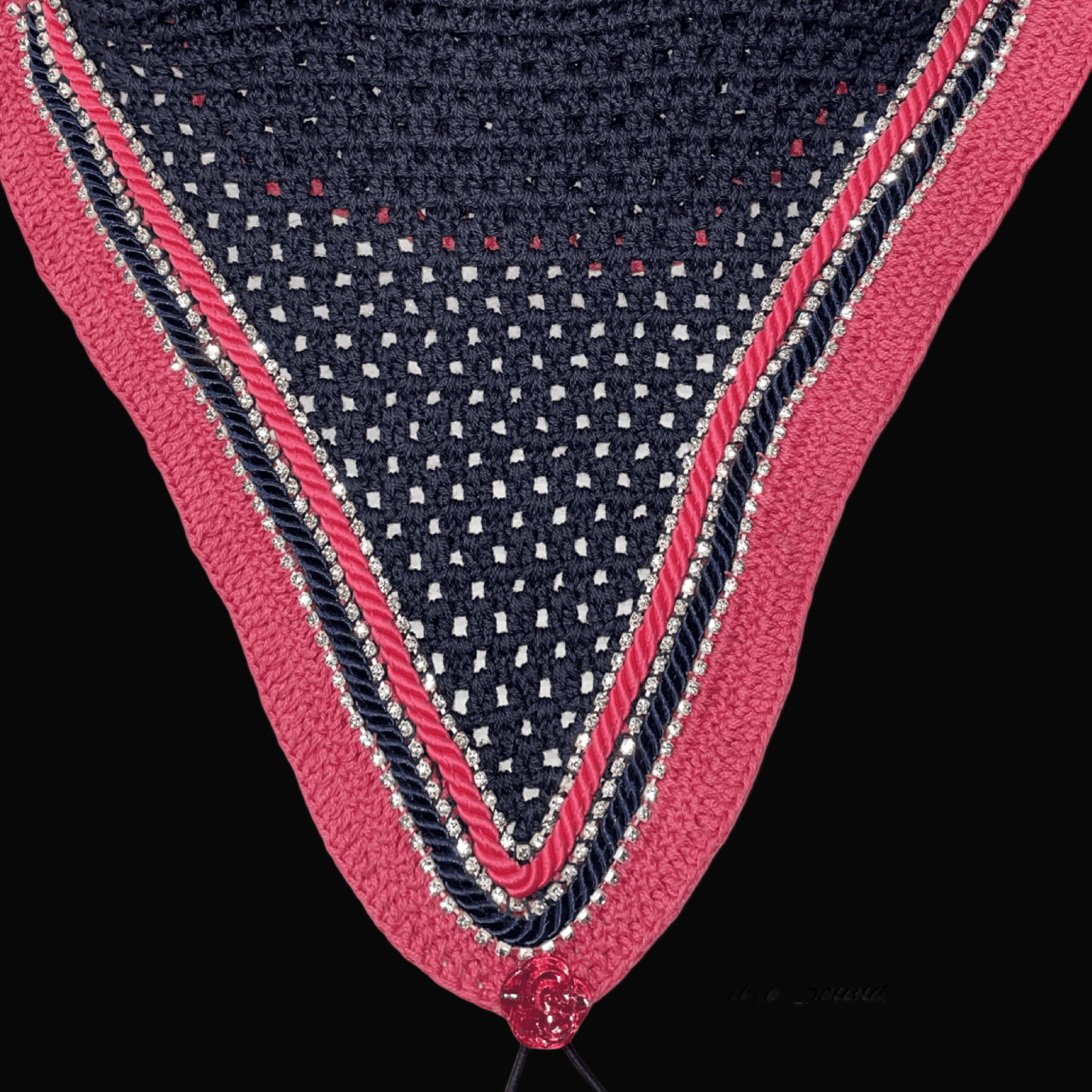 Double Soundproof - Tiedown Bonnets - Cob - Navy Base/Pink Straight Edge/3 Clear Bling/Navy and Pink Piping