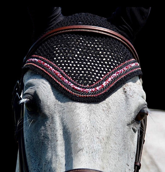 Classic Cut Bonnets - Full - Black Base/Black Straight Edge/2 Red Bling/Red and Silver Twisted Crystal