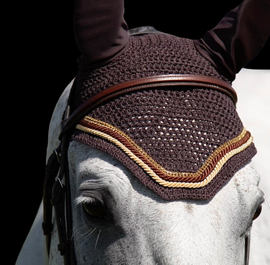 Classic Cut Bonnets - Full - Dark Brown Base/Brown Straight Edge/2 Gold Bling/Gold and Dark Brown Piping