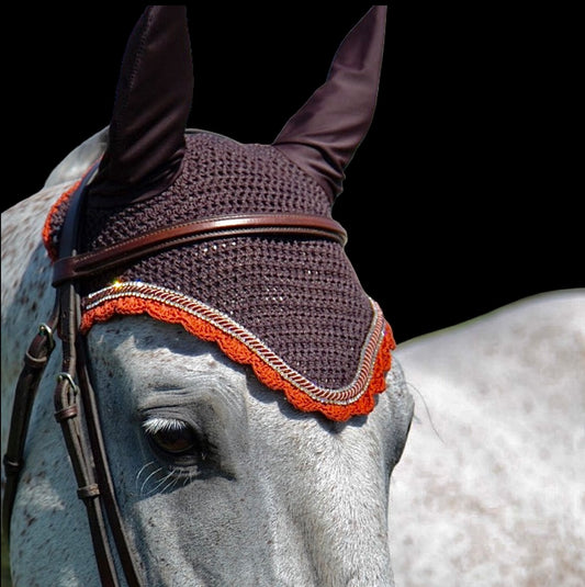 Classic Cut Bonnets - Full - Dark Brown Base/Chestnut Scalloped Edge/2 clear Bling/Brown Piping