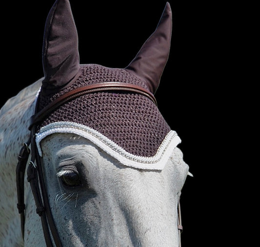 Classic Cut Bonnets - Full - Dark Brown Base/White Straight Edge/2 White Bling-Pearl/1 White Piping