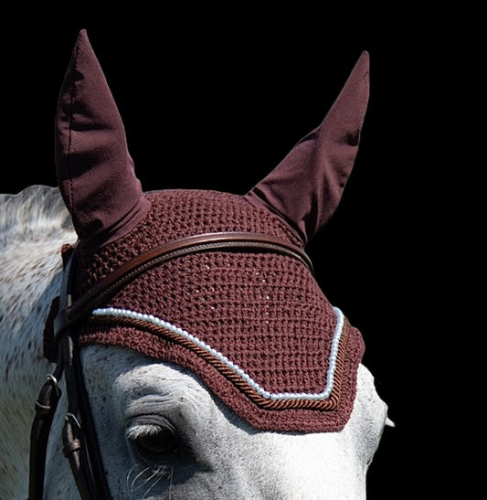 Classic Cut Bonnets - Full - Dark Brown Base/Brown Straight Edge/White Pearls/Dark Brown Piping