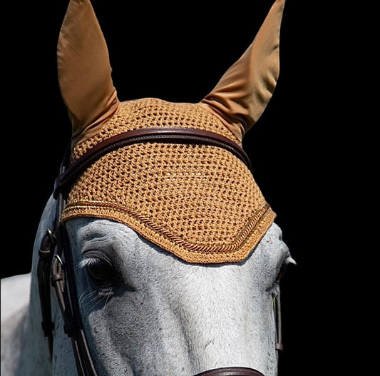 Classic Cut Bonnets - Full - Buckskin Base/Buckskin Straight Edge/2 Gold Bling/1 Buckskin Piping