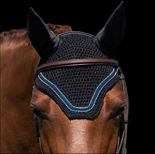 Classic Cut Bonnets - Cob - Black Base/Black Straight Edge/2 Blue Bling/ Black Piping