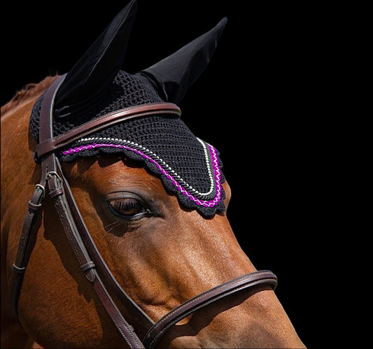 Classic Cut Bonnets - Cob - Black Base/Black Scallop/1 Clear Bling/1 Purple Ribbon/1 Black Piping