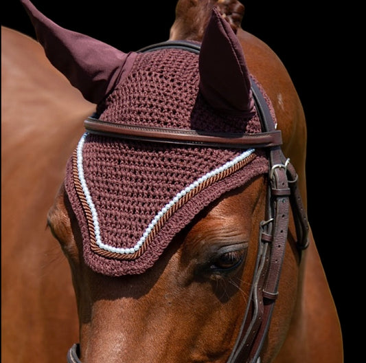 Classic Cut Bonnets - Cob - Brown Base/Brown Straight Edge/1 White Pearls Bling/Brown Piping