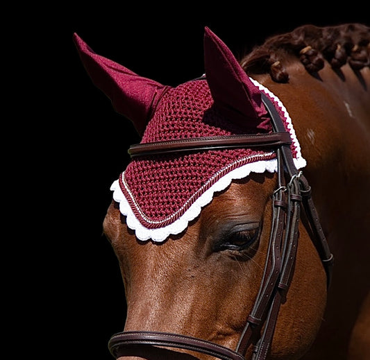 Classic Cut Bonnets - Cob - Burgundy Base/White Scallops/1 Burgundy Bling/1 White Bling-Pearl/1 Burgundy Piping
