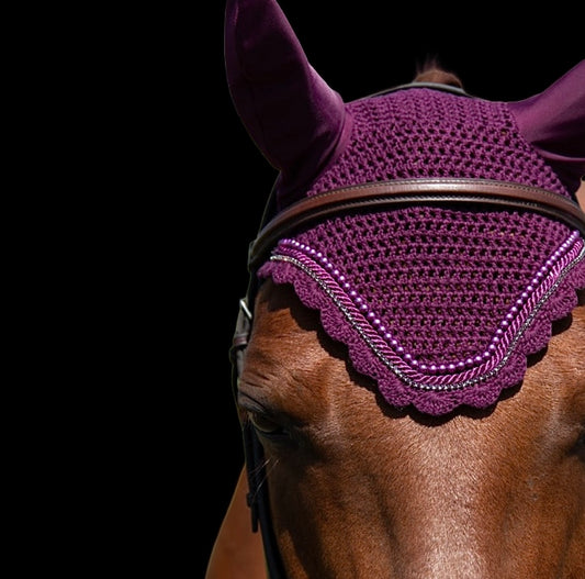 Classic Cut Bonnets - Cob - Plum Base/Plum Scalloped Edge/Plum Pearl/Grey Bling/Plum Pipingg