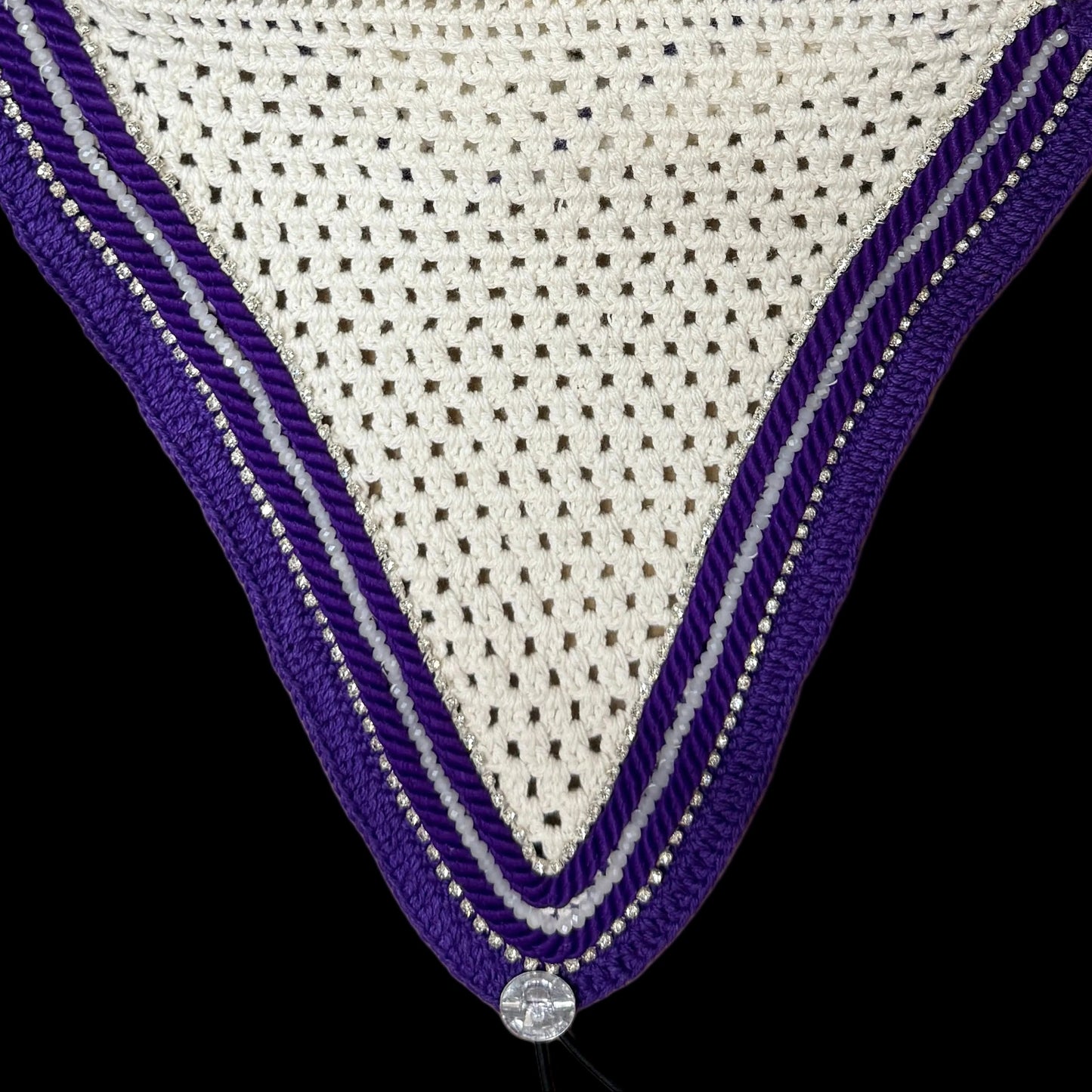 Soundproof - Tiedown Bonnets - White Base/Purple Straight Edge/2 Clear Bling/1 Clear Crystal/2 Purple Piping