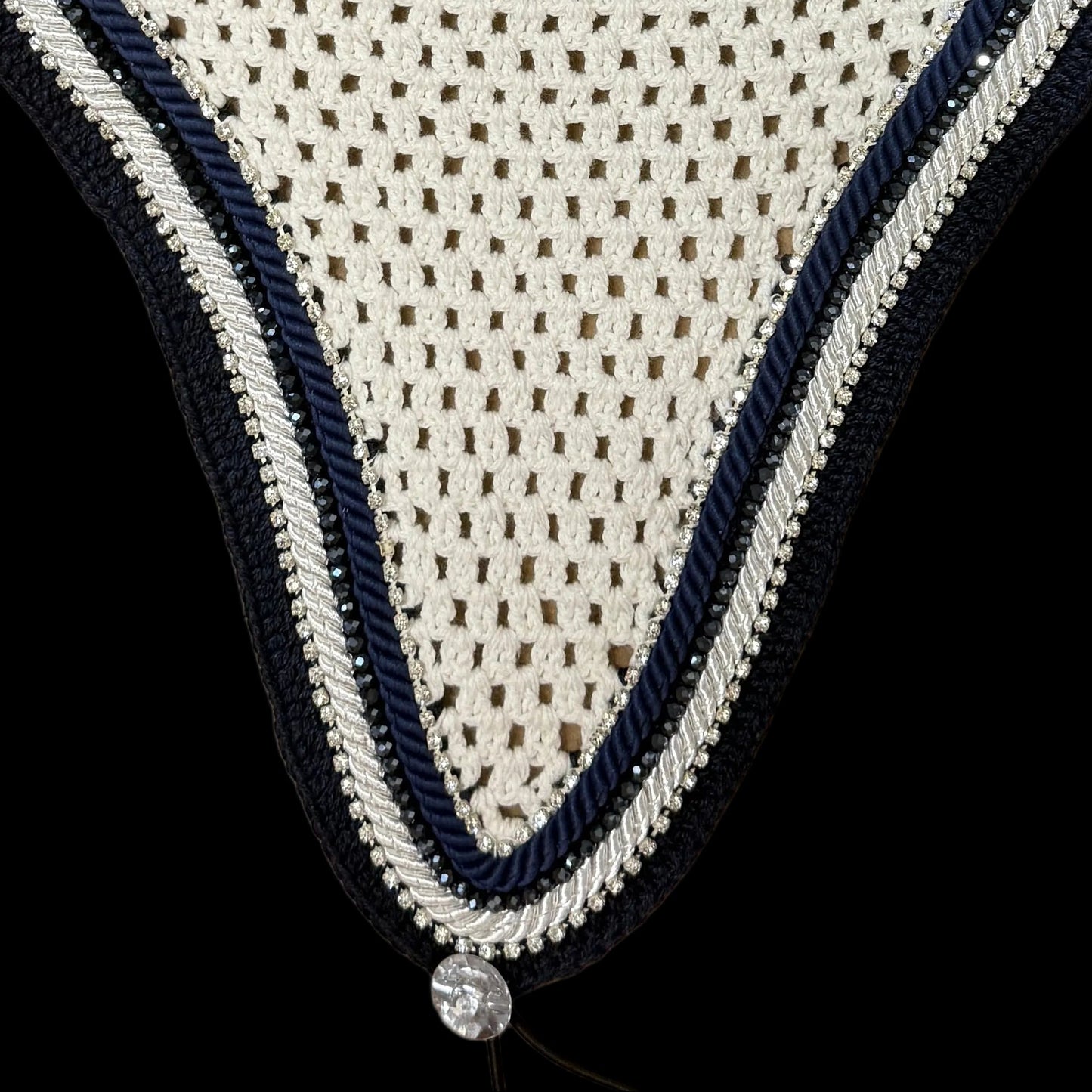 Soundproof - Tiedown Bonnets - White Base/Navy Blue Straight Edge/2 Clear Bling/1 Navy Crystal/1 White & 1 Navy Piping