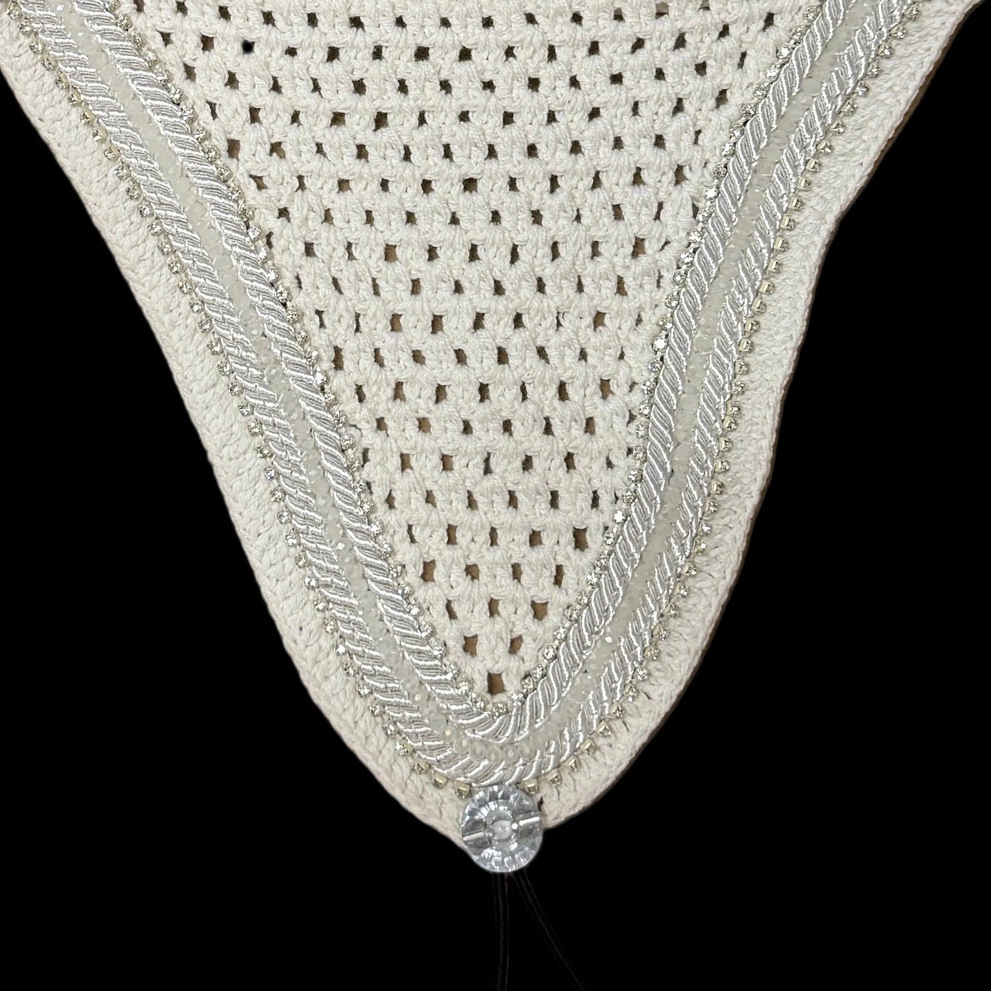 Soundproof - Tiedown Bonnets - White Base/White Straight Edge/2 Clear Bling/1 Clear Crystal/2 White Piping