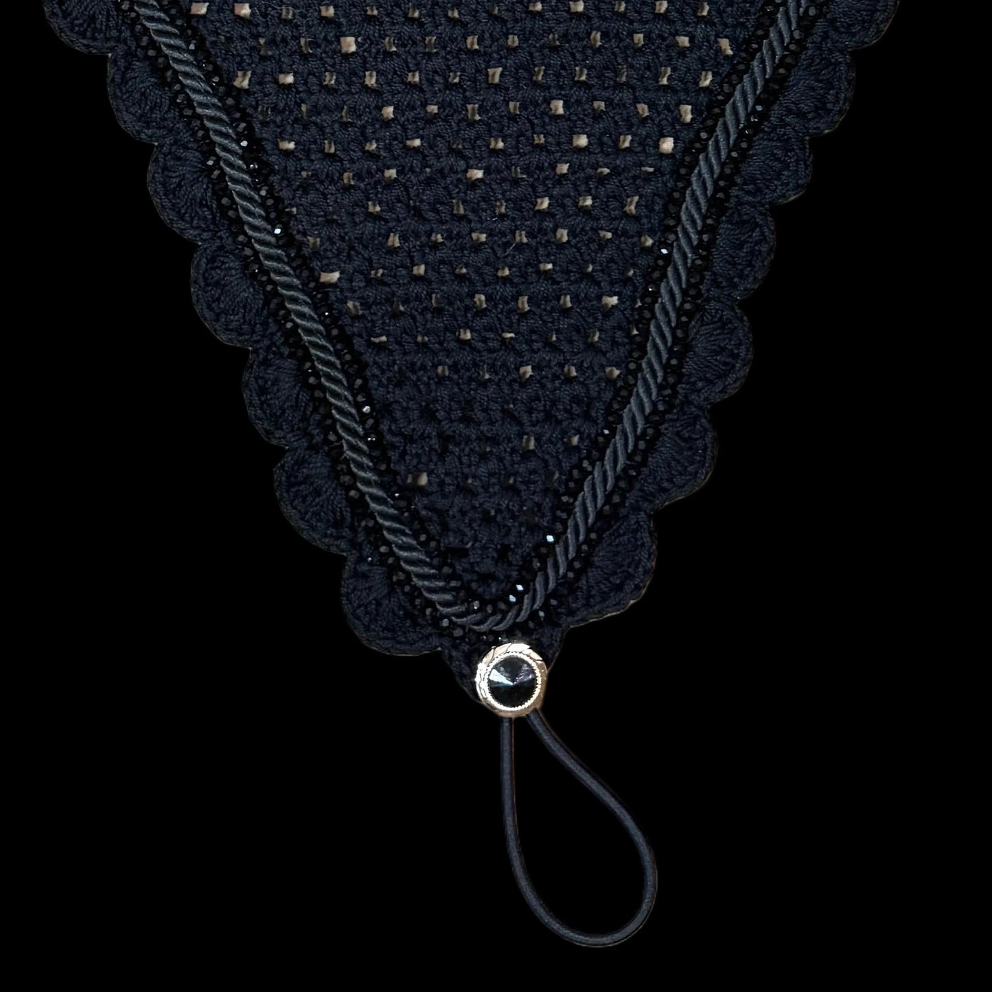 Soundproof - Tiedown Bonnets - Black Base/Black Scallops/2 Black Crystal/Black Piping