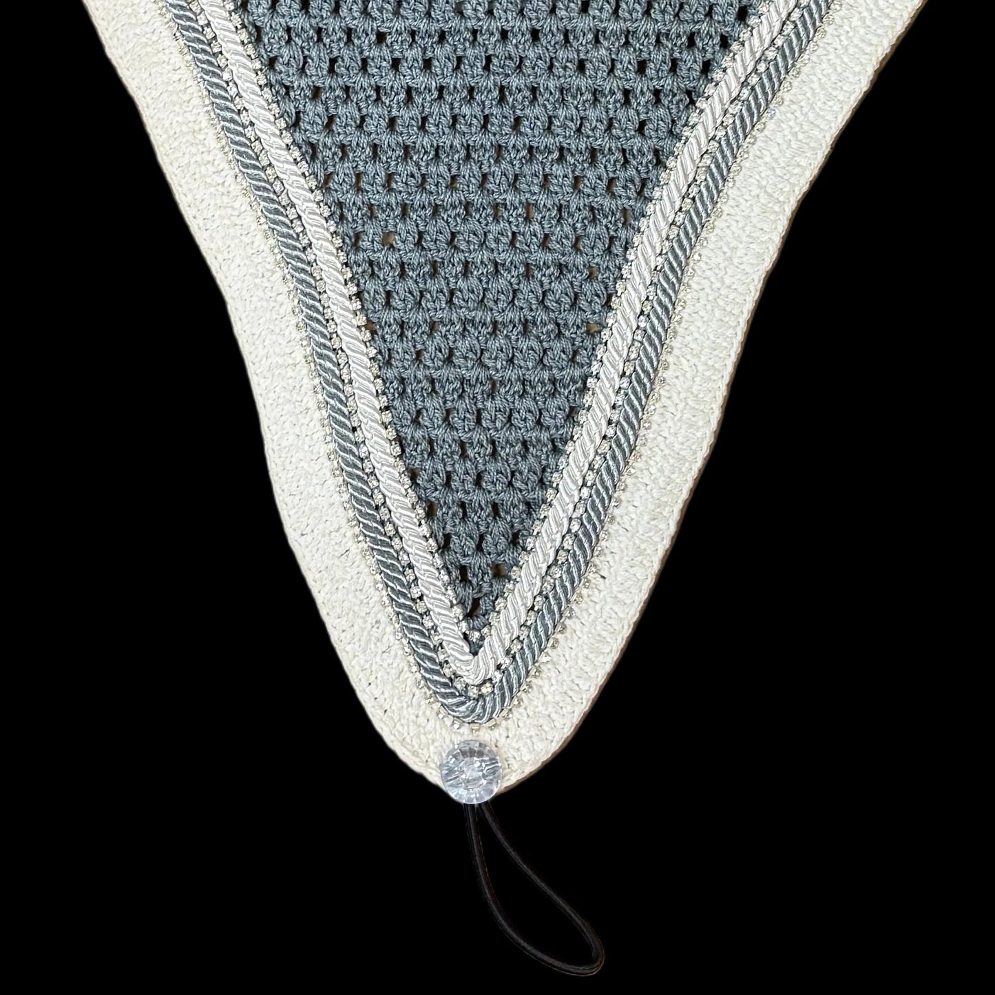 Soundproof - Tiedown Bonnets - Grey Base/White Straight Edge/3 Clear Bling/1 Grey and 1 White Piping