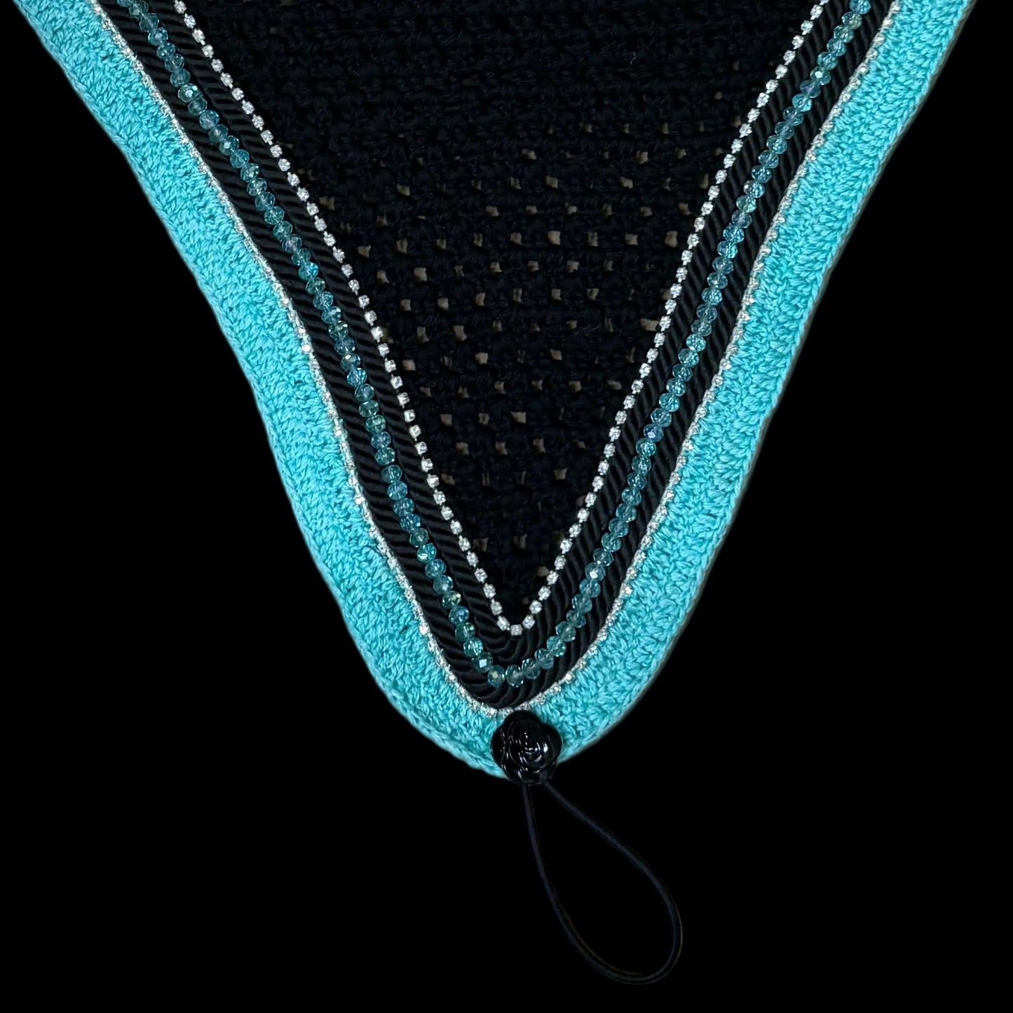 Soundproof - Tiedown Bonnets - Black Base/Teal Straight Edge/2 Clear Bling/ 1 Teal Crystal/2 Black Piping