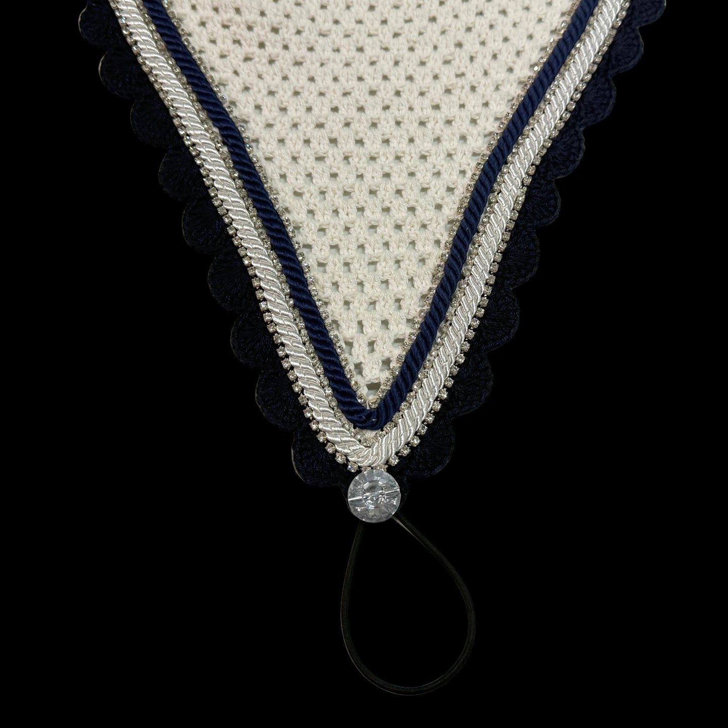 Tiedown Bonnets - White Base/Scalloped Edge/With Bling