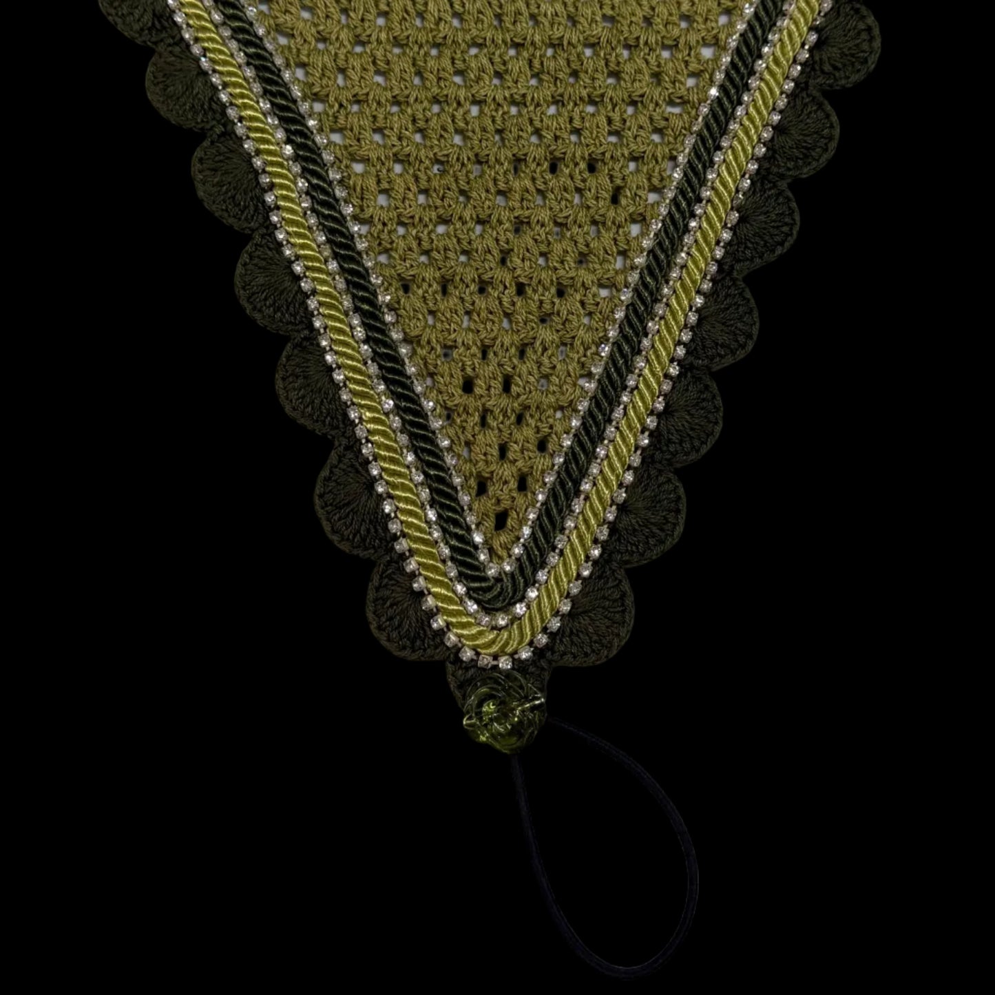 Tiedown Bonnets - Light Olive Base/Scalloped Edge/With Bling