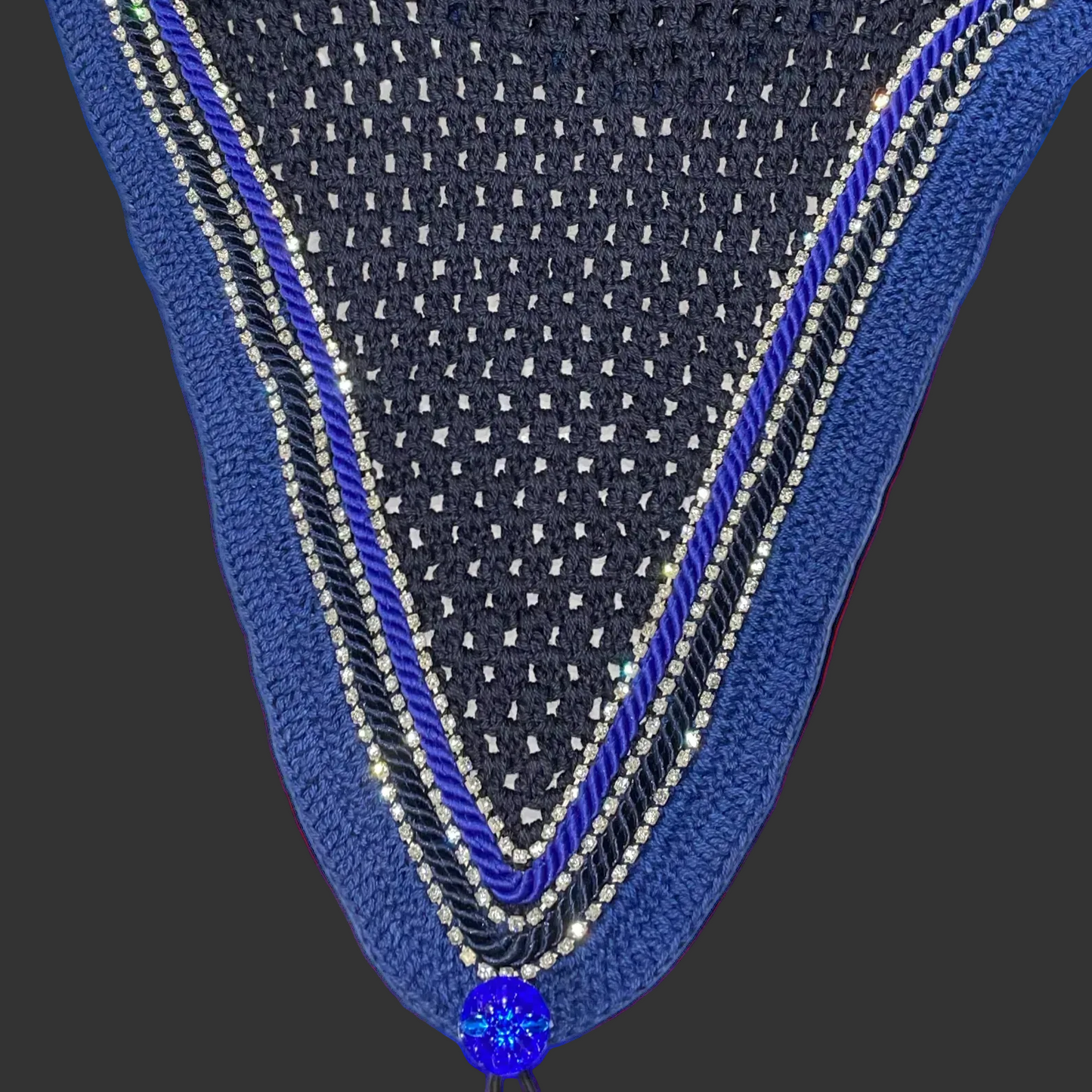 Double Soundproof - Tiedown Bonnets - Navy Base/Blue Straight Edge/3 Clear Bling/Blue and Navy Piping