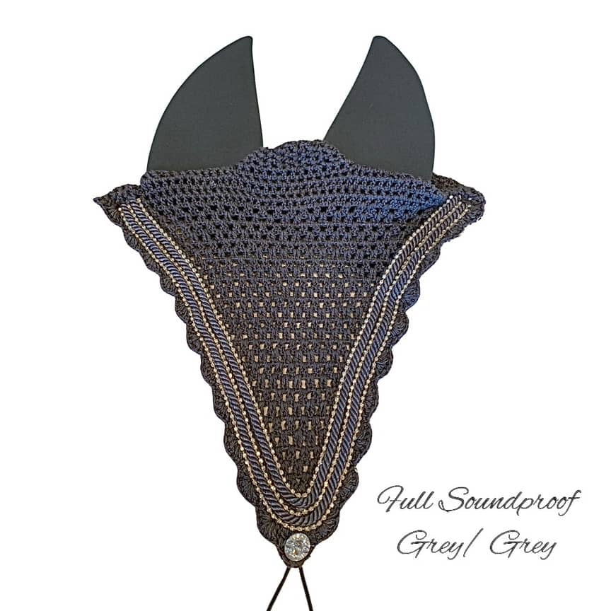 Soundproof - Tiedown Bonnets - Warmblood - Grey Base/Grey Scallops/3 Clear Bling/2 Grey Piping