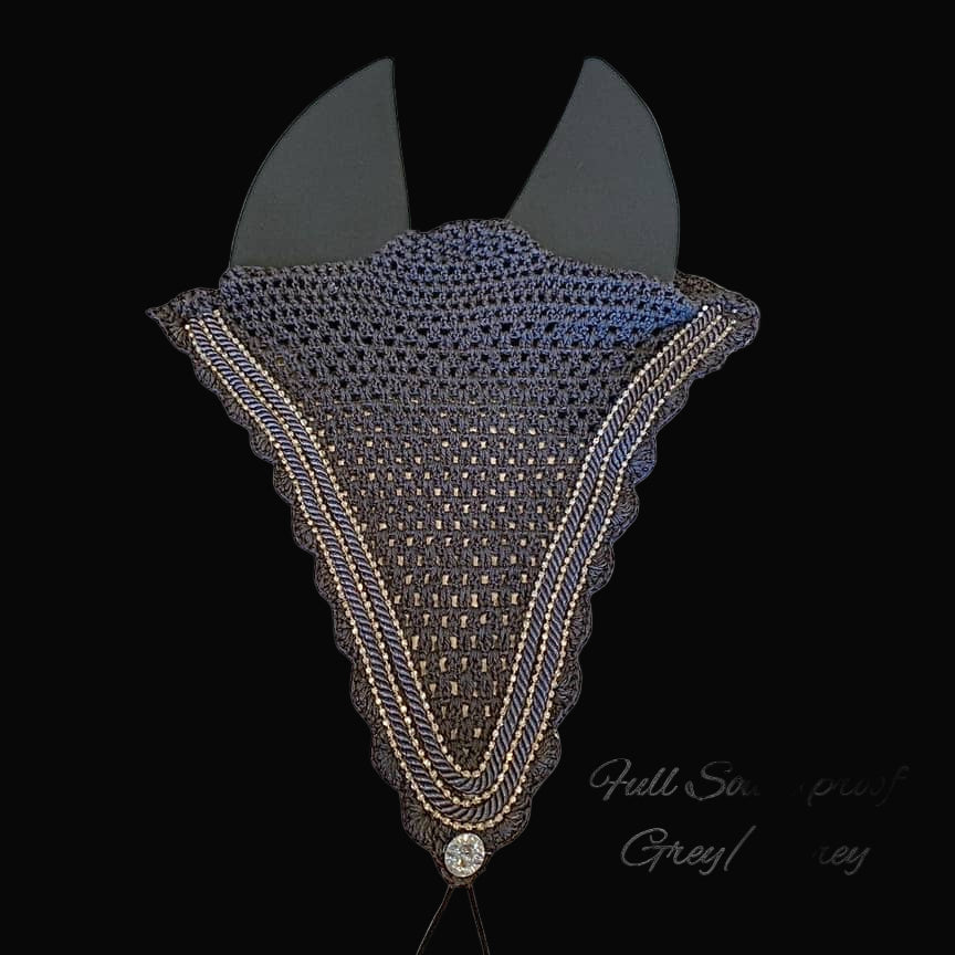 Soundproof - Tiedown Bonnets - Warmblood - Grey Base/Grey Scallops/3 Clear Bling/2 Grey Piping