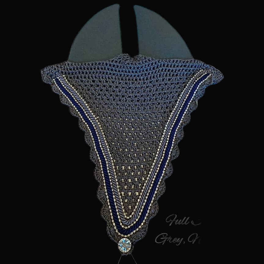 Soundproof - Tiedown Bonnets - Full - Grey Base/Grey Scallops/3 Clear Bling/Navy & Grey Piping