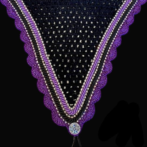 Soundproof - Tiedown Bonnets - Black Base/Purple Scallops/3 Clear Bling/Black & Purple Piping
