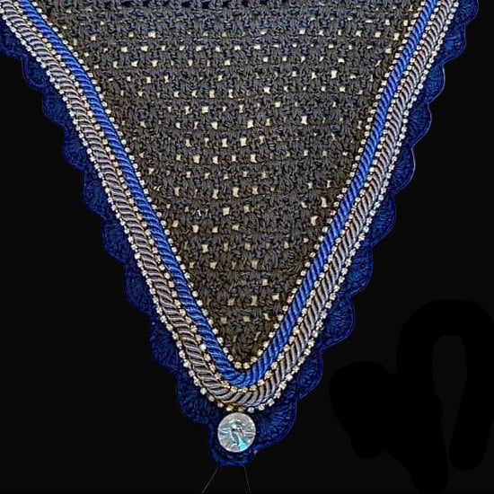 Soundproof - Tiedown Bonnets - Charcoal Base/Blue Scallops/3 Clear Bling/Grey & Blue Piping