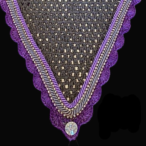 Soundproof - Tiedown Bonnets - Charcoal Base/Purple Scallops/2 Clear Bling/Grey & Purple Piping