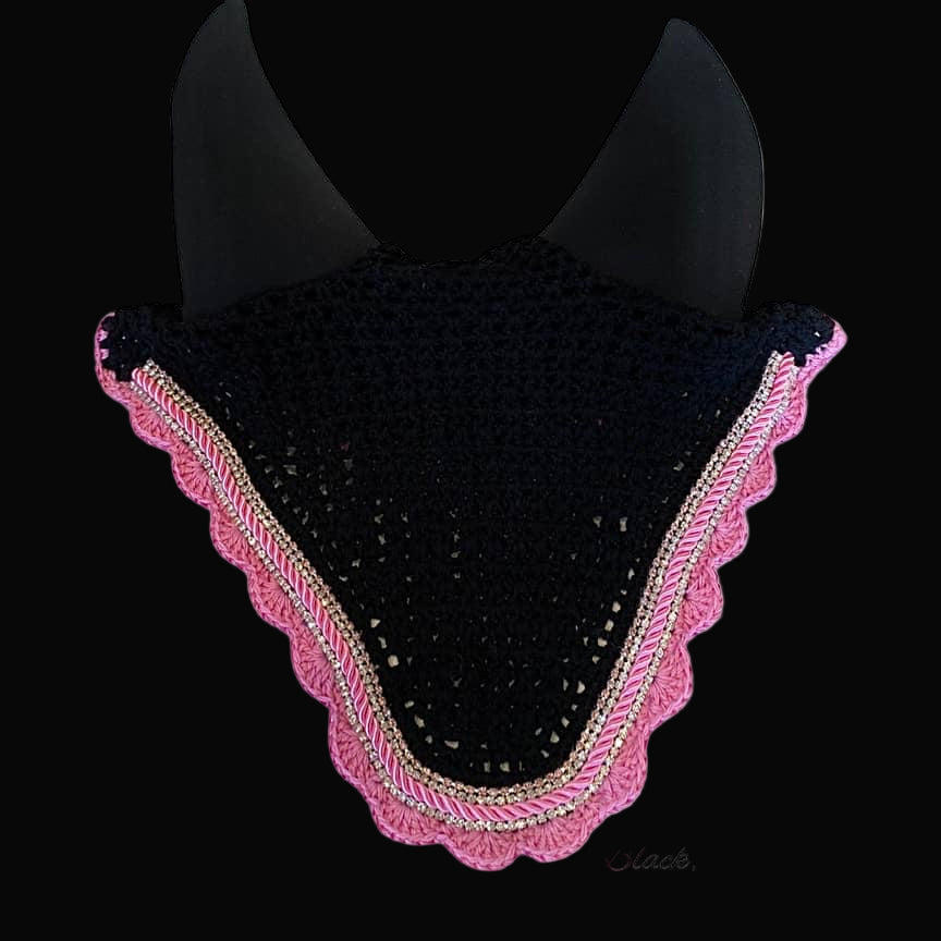Soundproof - Classic Cut Bonnets - Full - Black Base/Pink Scallops/2 Clear Bling/1 Pink Bling/1 Pink Piping