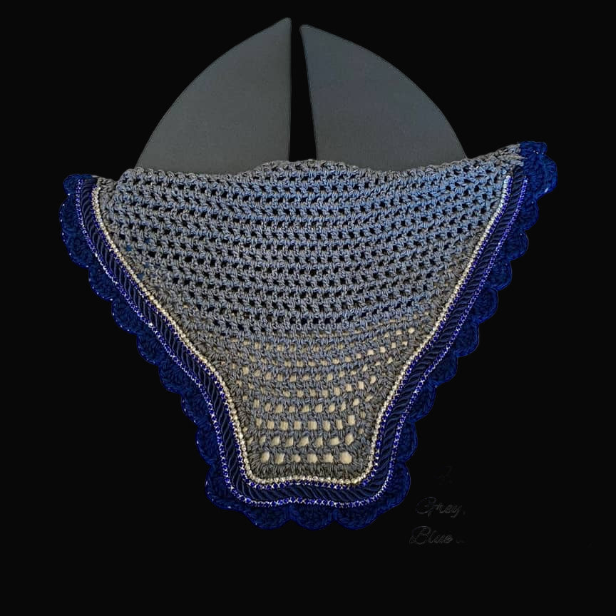 Soundproof - Classic Cut Bonnets - Full - Grey Base/Blue Scallops/2 Blue Bling/1 Clear Bling/1 Blue Piping