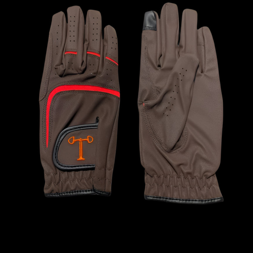 Touch Screen Riding Gloves - Brown Base (Size Medium)
