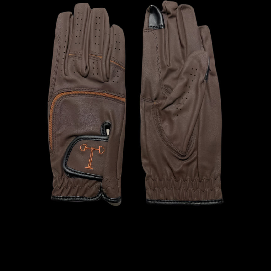 Touch Screen Riding Gloves - Brown Base (Size Medium)