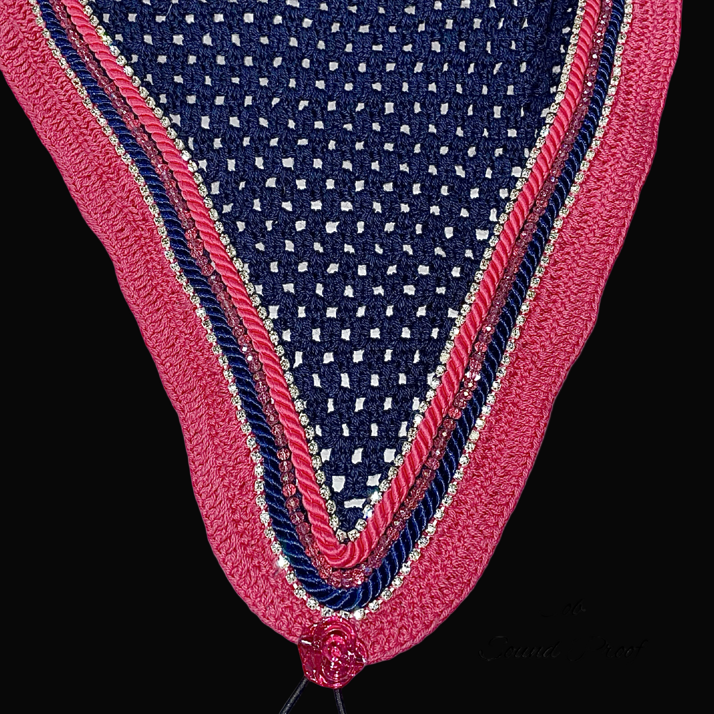 Soundproof - Tie Down Bonnets - Cob - Navy Base/Pink Straight Edge/2 Clear Bling/1 Pink Crystal/Pink and Navy Piping