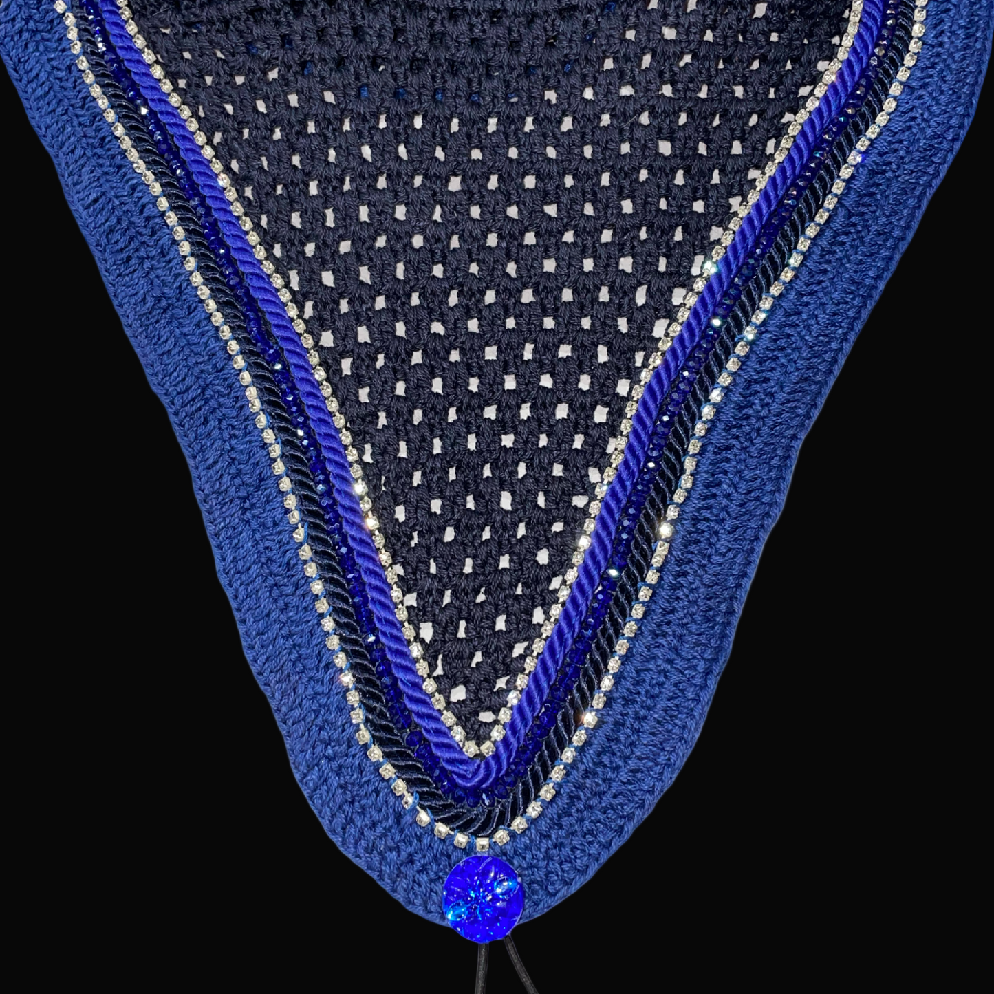 Soundproof - Tiedown Bonnets - Full - Navy Base/Blue Straight Edge/2 Clear Bling/1 Blue Crystal/Blue and Navy Piping