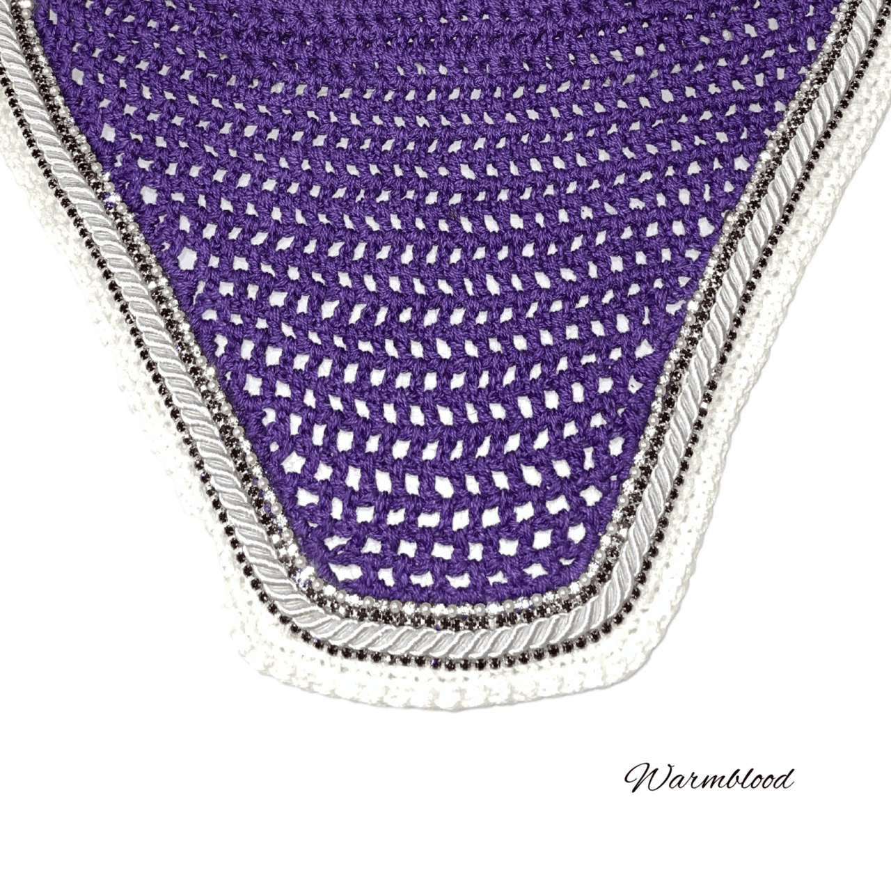 Classic Cut Bonnets - Warmblood - Purple Base/White Straight Edge/2 Purple Bling/1 Clear Bling/1 White Pearl/1 White Piping