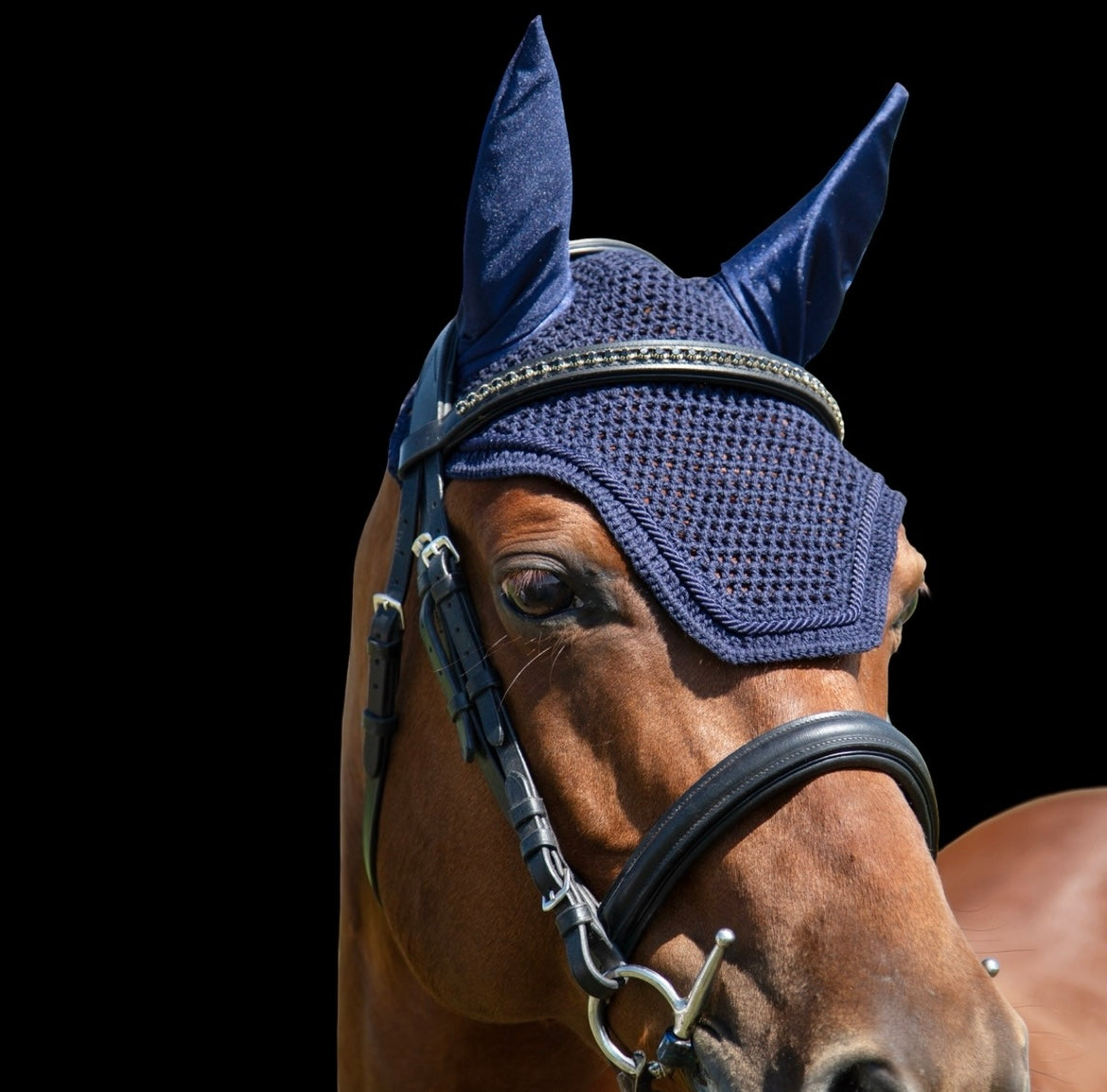 Classic Cut Bonnets - Pony - Single Row Piping - Navy - Straight Edge