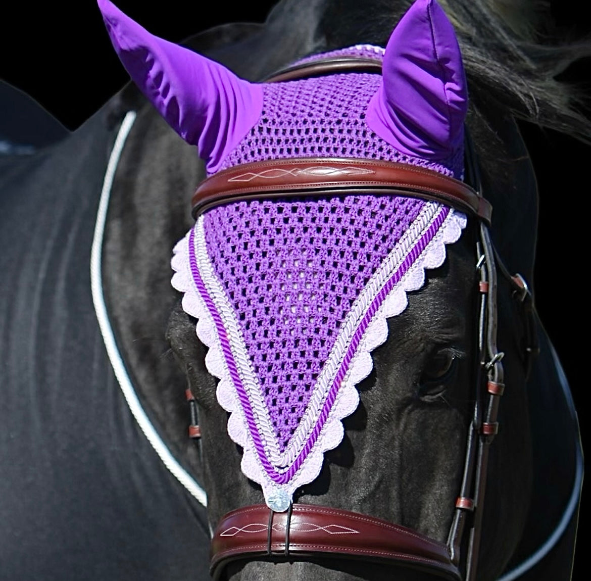 Tiedown Bonnets - Cob - Purple Base/Lavender Scallops/3 Clear Bling/Purple & Lavender Piping