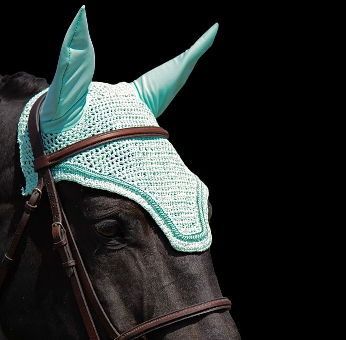 Classic Cut Bonnets - Warmblood - Aquamarine Base/Aquamarine Straight Edge/2 Row Aquamarine Bling/ Aquamarine Piping