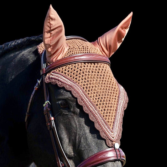 Tiedown Bonnets - Warmblood - Caramel Brown Base/Brown scallops/2 Clear Bling/3 Piping