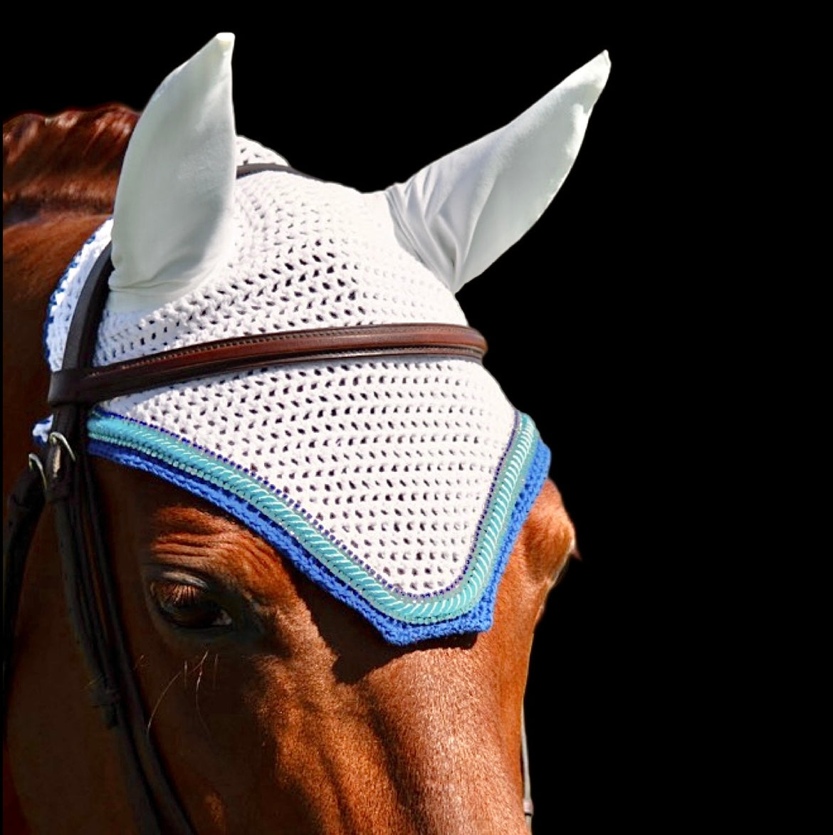 Classic Cut Bonnets - Full - White Base/Royal Blue Straight Edge/2 Light blue and 1 Royal Blue Bling/1 Light Blue PIping