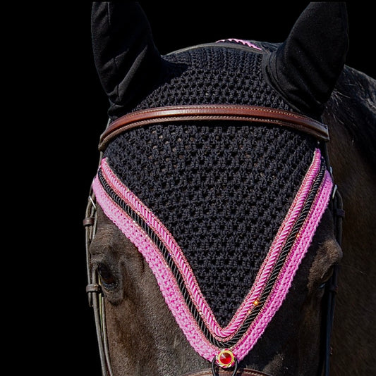 Tiedown Bonnets - Full - Black Base/Pink Straight Edge/3 Pink Bling/2 Piping