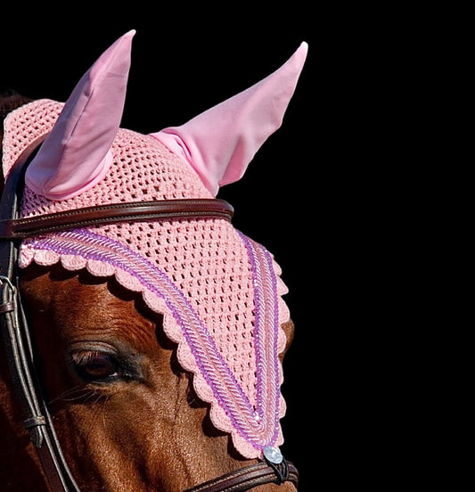 Tiedown Bonnets - Cob - Light Pink Base/Light Pink Scallops/2 Pink Crystal/1 Purple Crystal/2 Piping