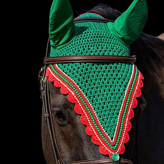 Tiedown Bonnets - Green Base/Scalloped Edge/With Bling