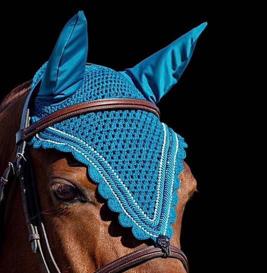Tiedown Bonnets - Cob - Midnight Teal Base/Midnight Teal Scallops/Onyx Crystal/2 Piping